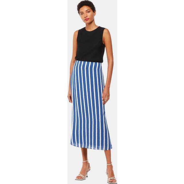 Whistles Crinkle Stripe Midi Skirt, Blue/Multi