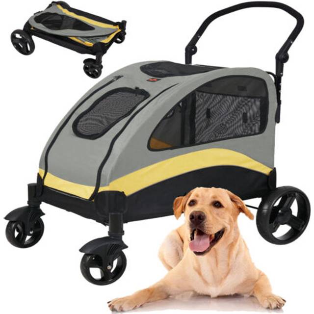 Jumbo dog stroller pet puppy jogger pushchair dual doors trolley travel carrier
