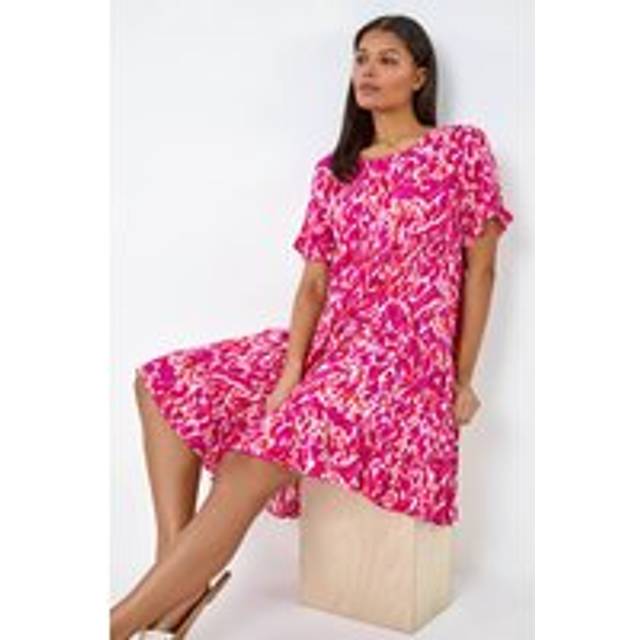 Abstract Print Tiered Smock Dress - Pink - Size 10 - Roman