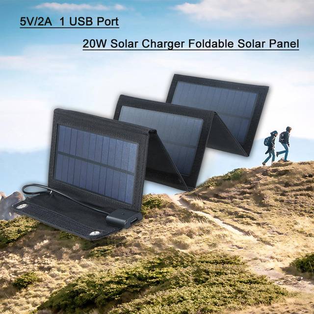 20W Solar Charger Foldable Solar Panel with 2 USB Ports Waterproof Camping Travel Compatible for black