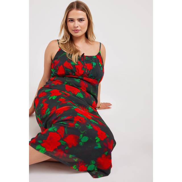 Yours London Curve Black Floral Print Midaxi Dress, Women's Curve & Plus Size, Yours London - 22