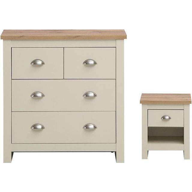 Lisbon 2 Piece 2+2 Chest of Drawers 1 Drawer Bedside Table Cream