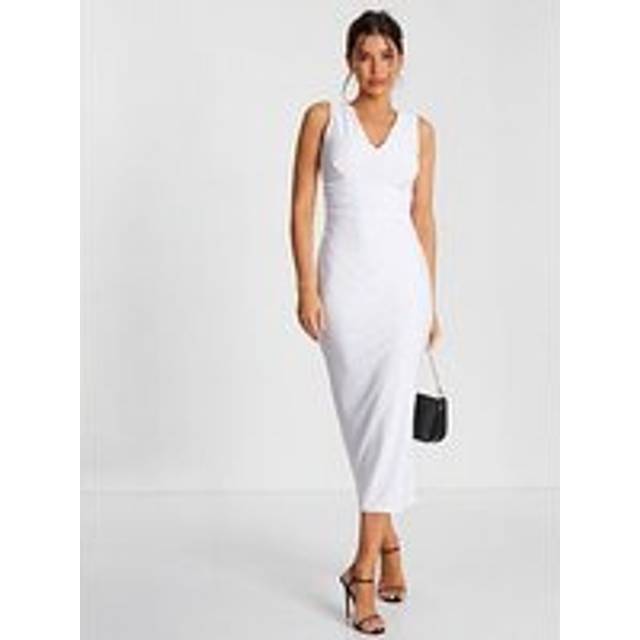 Embroidered Bodycon Midaxi Dress - White - Size 12 - Quiz
