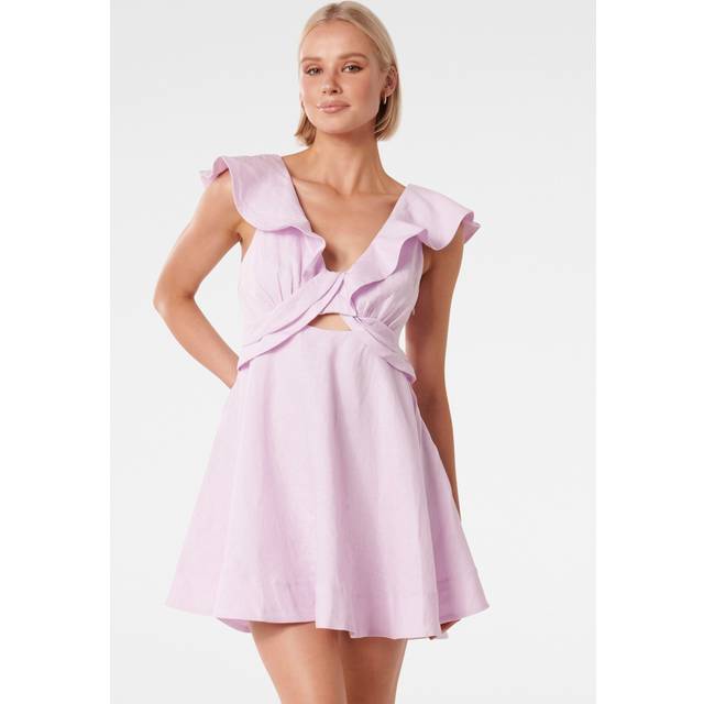 Forever New Women's Maddie Twist-Front Mini Dress in Lilac, Size 12 Linen/Viscose