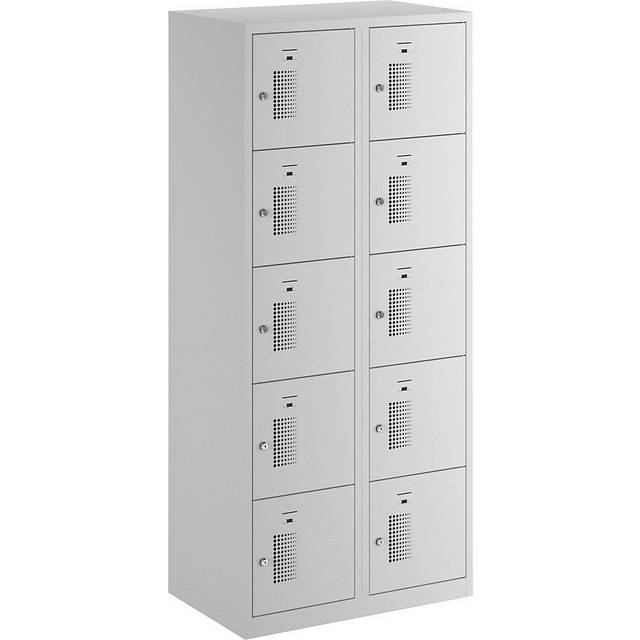 eurokraft basic 2 compartments, 2 compartments, light grey, W 800 mm, 10 compartments, cylinder lock - light grey RAL 7035