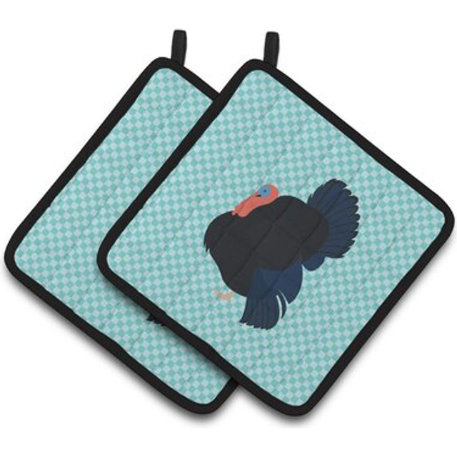 Caroline's Treasures Norfolk Black Turkey Blue Check Decorated Pot Holder  7.5 x 7.5