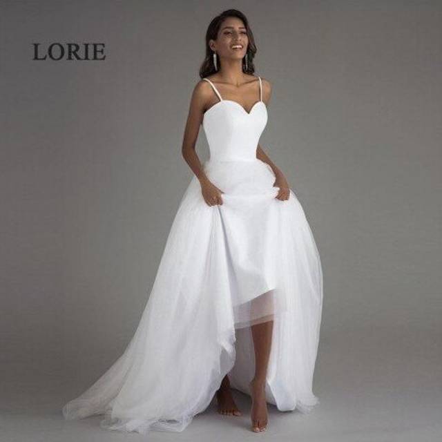 (ivory Lacing) LORIE Spaghetti Strap Beach Wedding Dresses 2020 Vestido Noiva Praia White Tulle with Sashes Boho Bridal Gown A-line Bride dress