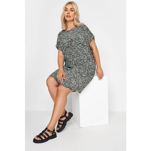 Yours Curve Black Ditsy Floral Print Shift Dress, Women's Curve & Plus Size, Yours - 34-36
