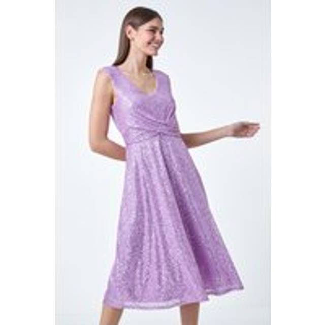 Roman Womens Sequin Wrap Detail Midi Dress - Purple - Size 12 UK