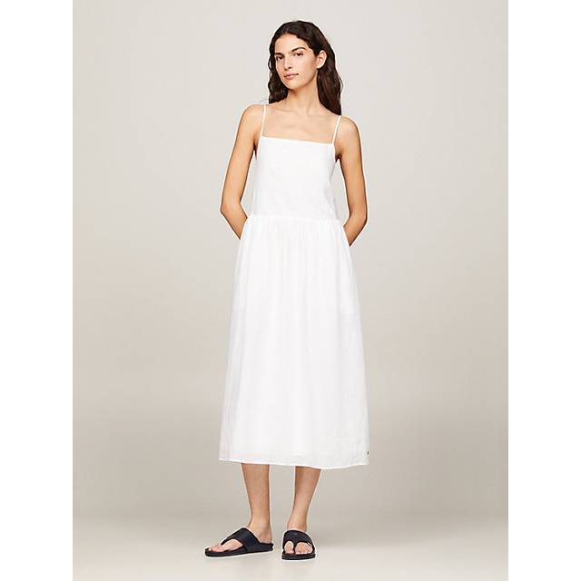 TOMMY HILFIGER Linen Midi Slip Dress |Vit |36