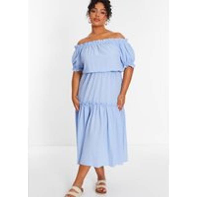 Quiz Womens Curve Blue Textured Bardot Midaxi Dress - Size 24 UK