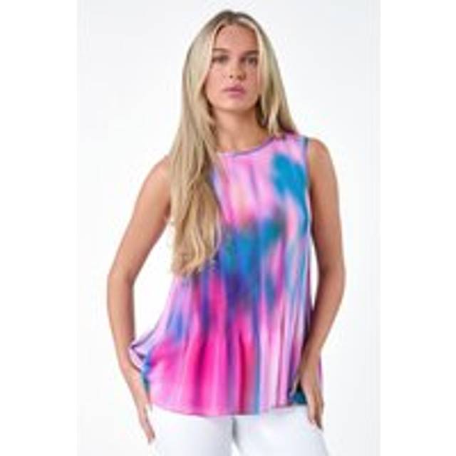 Abstract Pleated Vest Top - Turquoise - 18
