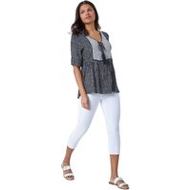 Roman Womens Geometric Print Tassel Tie Smock Top - Black - Size 10 UK