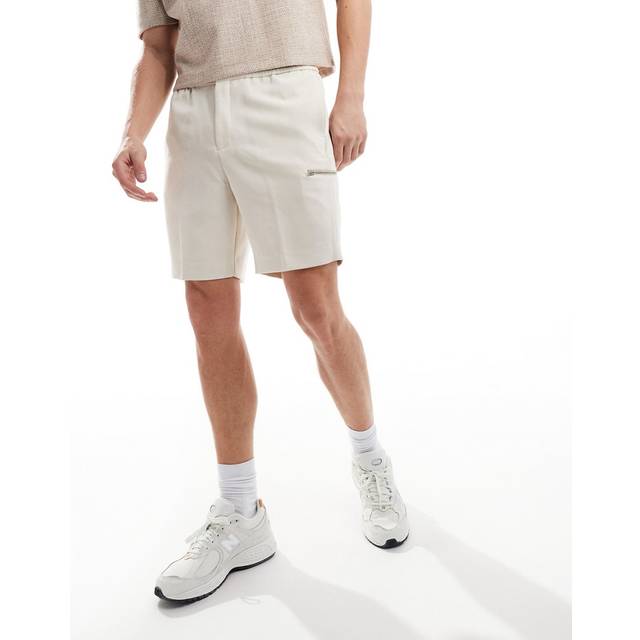 River Island – Beiga finshorts med resårmidja-Naturlig
