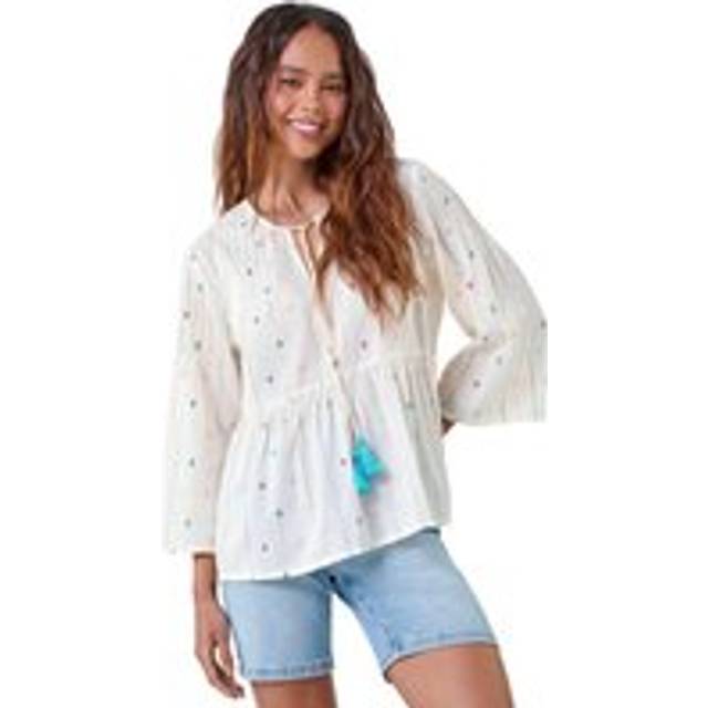 Roman Petite Ivory Embroidered Cotton Smock Top - Size 12