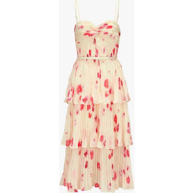 SELF PORTRAIT Printed Tiered Midi Dress - Cream