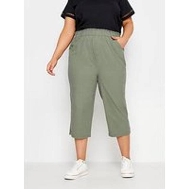 Yours Curve Green Khaki Cool Cotton Cropped Trousers, Women's Curve & Plus Size, Yours - 20