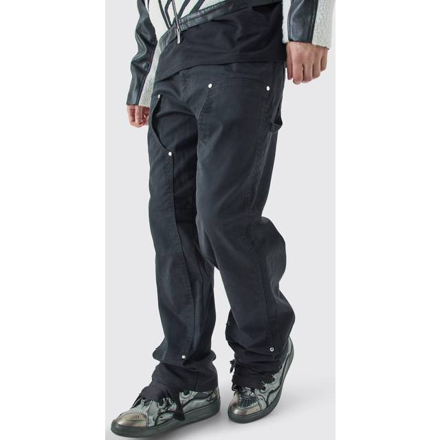 Mens Black Tall Fixed Waist Relaxed Twill Carpenter Trouser