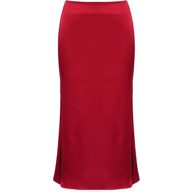 Women's Satin Mid Length Skirt Summer High Waist A Line Swing Skirt Elegant Casual Skirt XL Wine Red