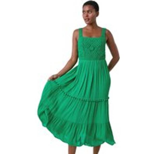Crochet Detail Cotton Blend Maxi Dress - Green - Size 18 - Roman
