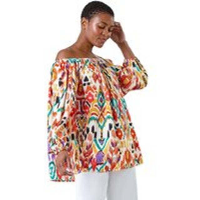 Roman Womens Aztec Print Stretch Bardot Top - Orange - Size Small/Medium