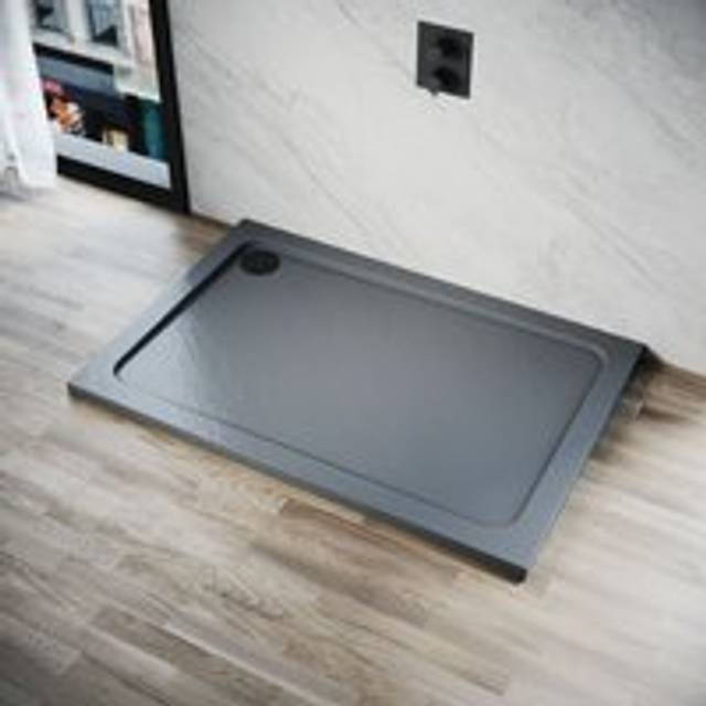 Elegant - Anti-Slip Rectangular Stone Shower Tray Gray with Free Waste 1200 x 800 x 40mm