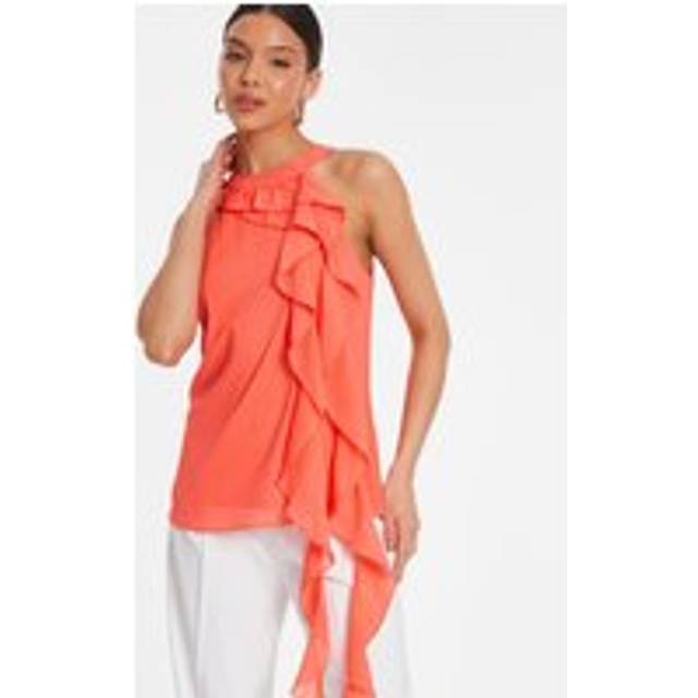 Quiz Womens Coral Chiffon Frill Drape Top - Size 12 UK