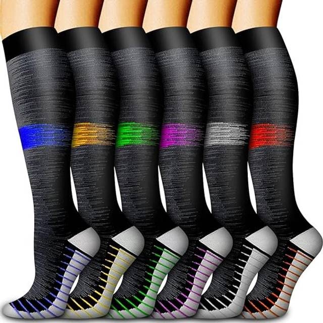 6 Pack Copper Compression Socks for Women and Men Circulation-Best Support for Medical, Nursing,Athletic/L-XL/Grey+Yellow+Blue+Green+Rose+Orange