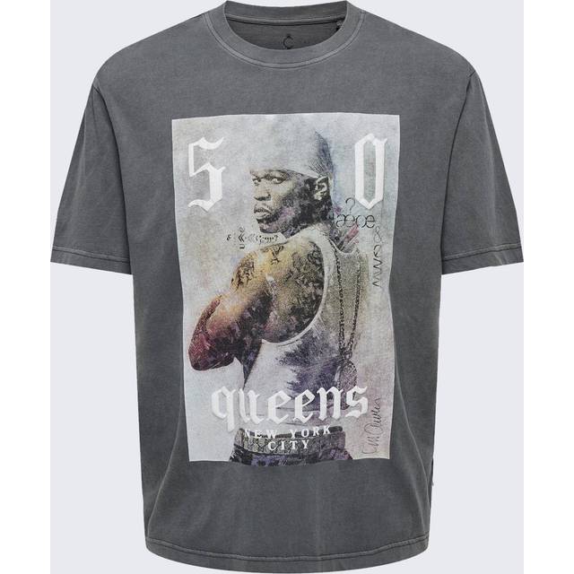 Only & Sons Grey Pinstripe Celebrity Rap Oversize Ss Tee - L