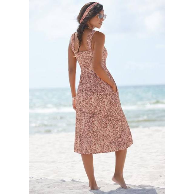 beachtime All-Over Leaf Printed Jersey Dress - Red