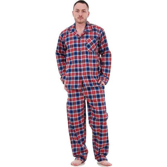 (Red, L) Malay Mens Pyjama Set Yarn Dyed Woven Check Cotton Blend Loungewear Regular Big Size