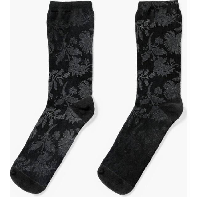 Dress Socks Black And Silver Vintage Damask Novelty Fancy Crazy Pattern Crew Casual for Men Women