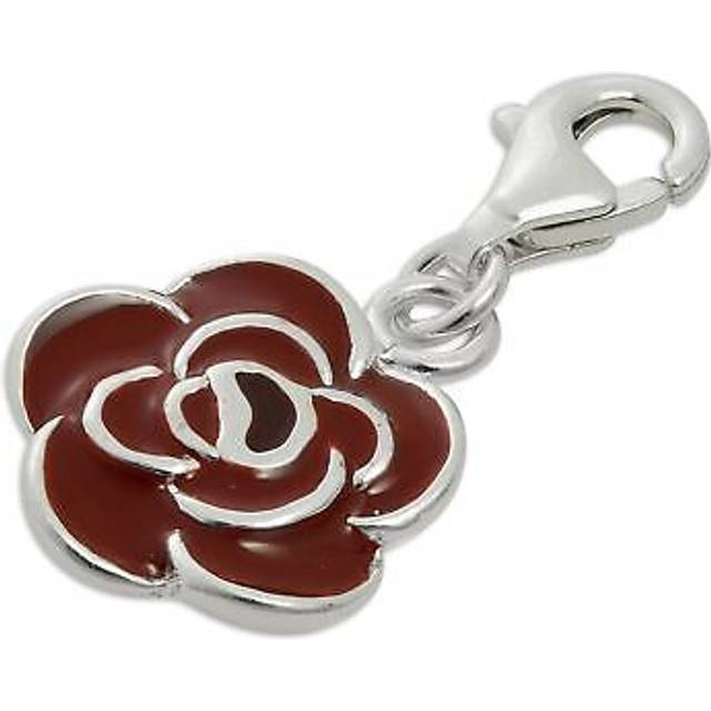 925 sterling silver & red enamel rose flower clip on charm roses flowers charms