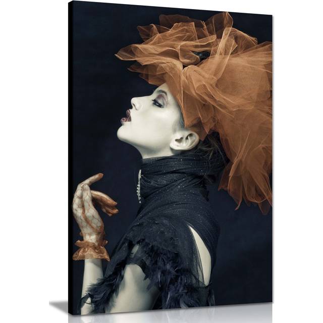 Panther Print Fine Art Prints Woman in Black Dress and Brown Tulle Portrait Artistic Framed Canvas Prints, Pictures for Home Walls, Bedroom, Living Ro (46cm H x 31cm W)