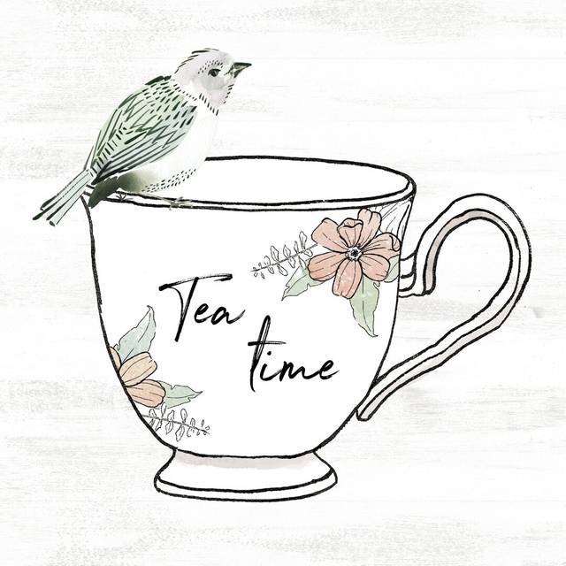 Tea Time Bird - Wrapped Canvas Painting Print (76cm H x 76cm W x 3.8cm D)