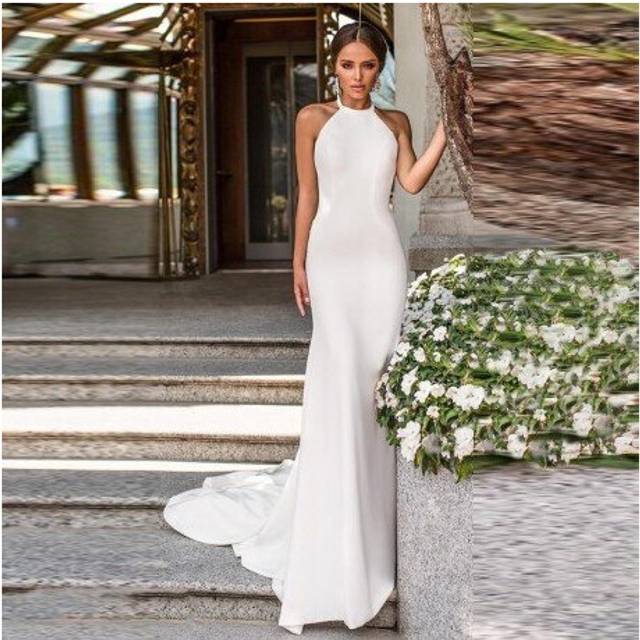 (Custom Color) Verngo Mermaid Simple Wedding Dress Ivory Stain Wedding Gowns Elegant Backless Bride Dress Vestido De Noiva Sereia