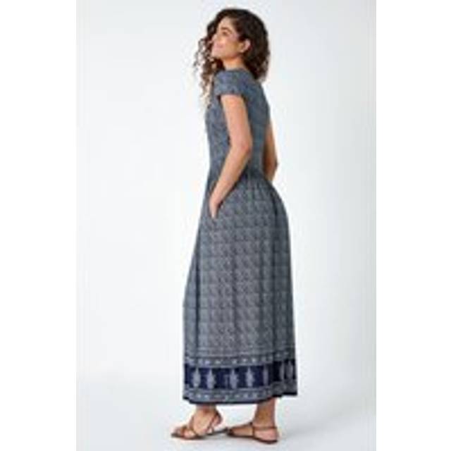 Paisley Relaxed Stretch Maxi Dress - Navy - Size 10 - Roman
