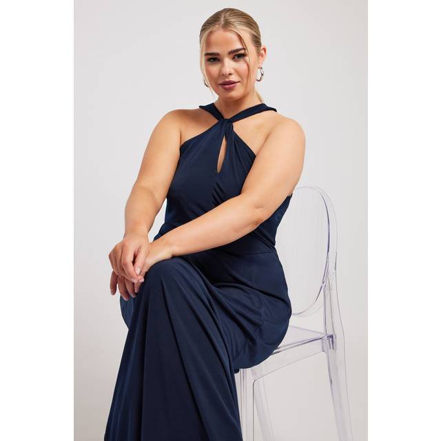 Yours London Curve Navy Blue Twist Halter Neck Maxi Dress, Women's Curve & Plus Size, Yours London - 20