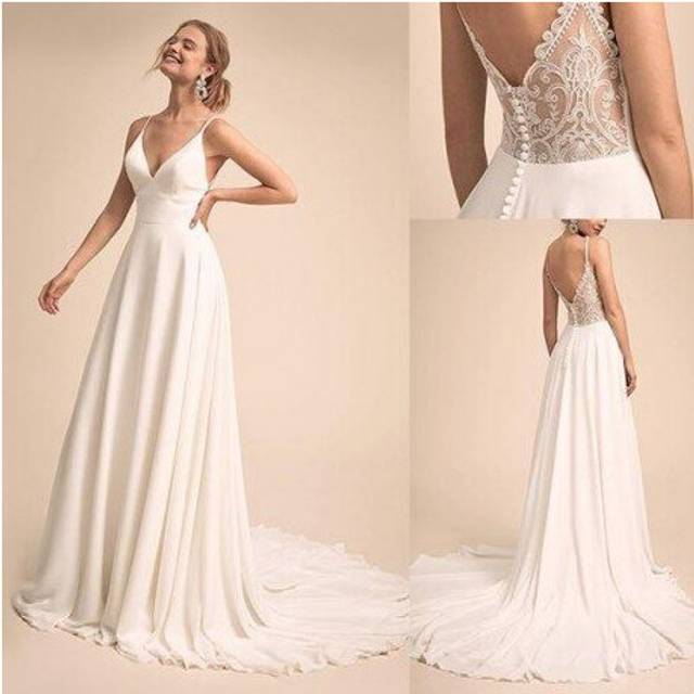(Customized) Simple & Charming V-neck Neckline  Wedding Dress With Lace Back  Bridal Dress vestido de festa de casamento