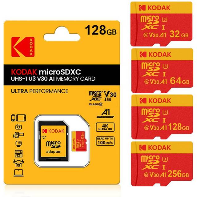 KODAK Micro SD Card Red Memory Card 64GB128GB 256GB  MicroSDXC TF Flash Cards for Phone U3 32GB