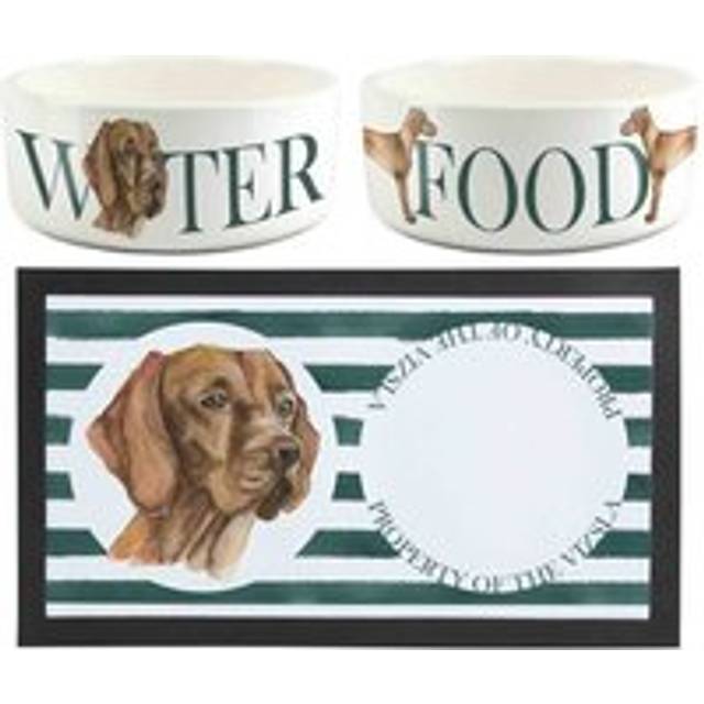 Purely Home Vizsla Pet Mat, Food & Water Bowl Set, White