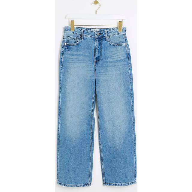 River Island Petite Relaxed Straight Fit Jeans - Blue, Blue, Size 8, Women