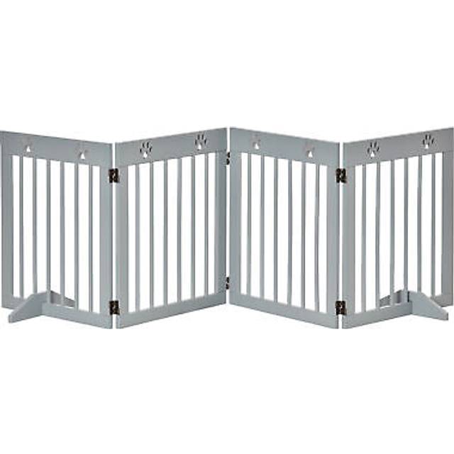 PawHut Pet Gate 4 Panel Wooden Dog Barrier Folding Fence w/ Support Feet