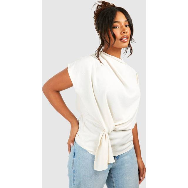 Womens Plus Knot Cowl Neck Blouse - White - 24, White