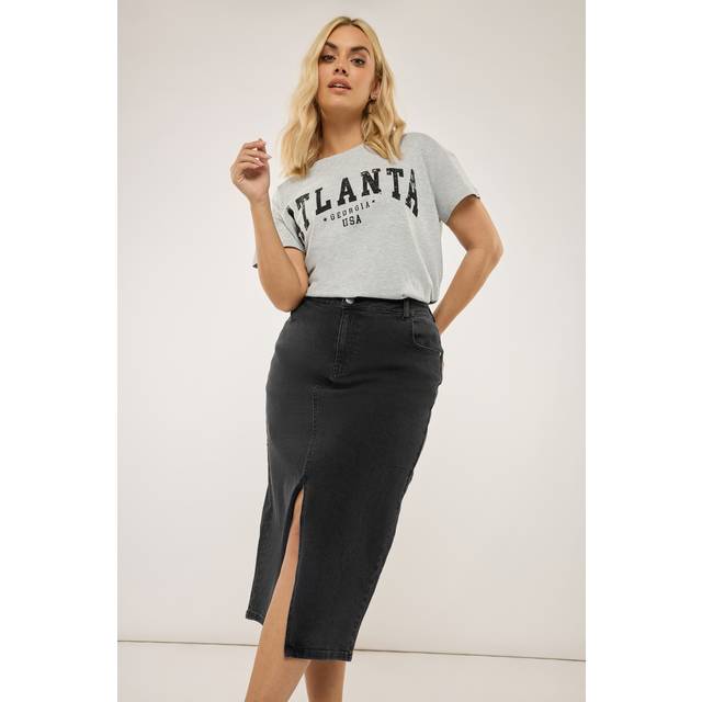 Yours Curve Black Midi Stretch Denim Skirt, Women's Curve & Plus Size, Yours - 18