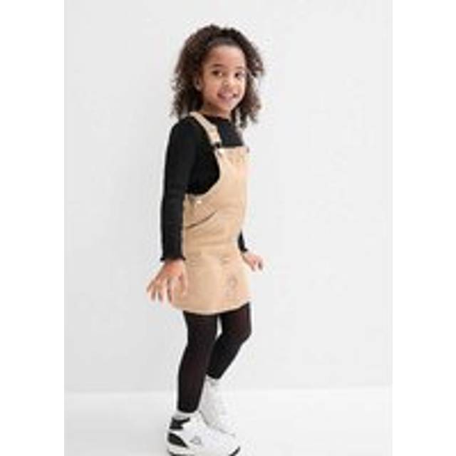 bonprix Kids Button Pinafore Dress - Coffee