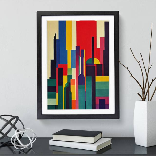 City Skyline Abstract No.2 - Picture Frame Painting - Black (46cm H x 34cm W x 2cm D)