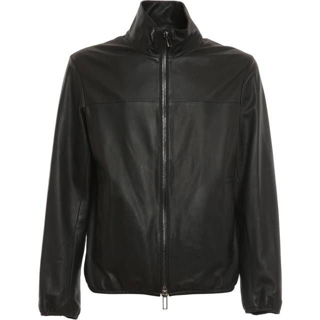 Emporio Armani, Leather Jackets, male, Black, XL, Black Leather Zip Jacket