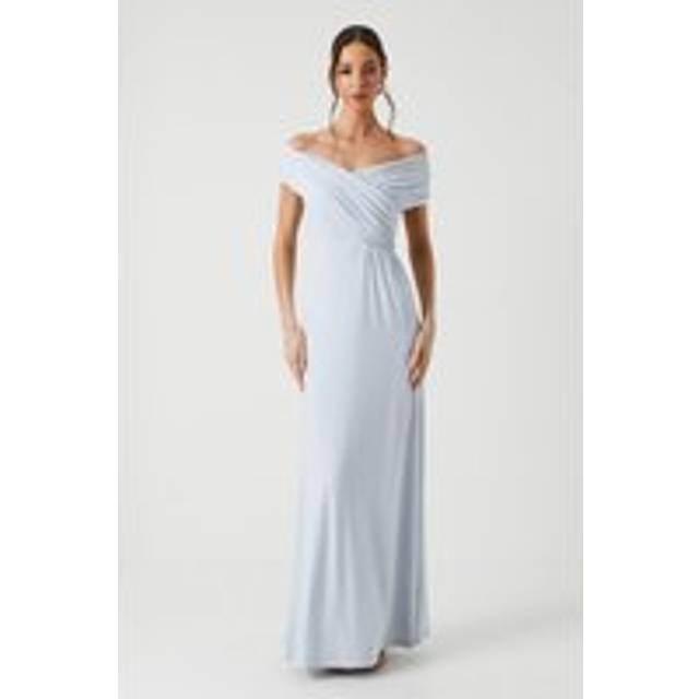 Bardot Ruched Jersey Bridesmaid Dress - Ice Blue - 14