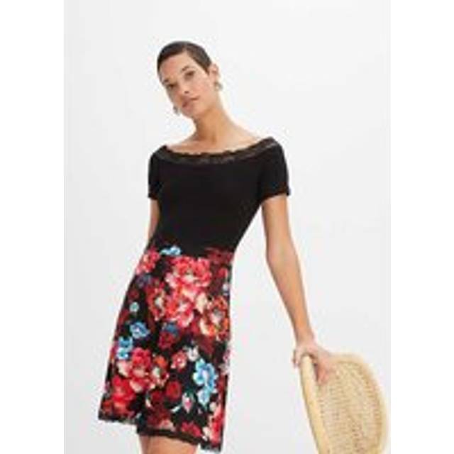 bonprix Floral Off-The-Shoulder Skater Dress - Black Floral